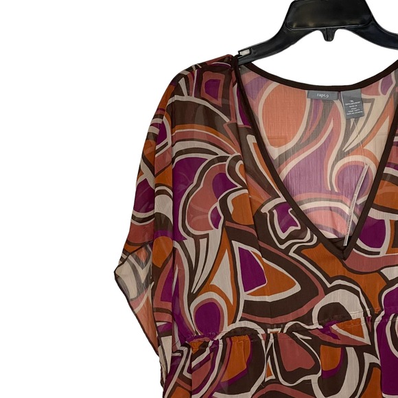 Apt9 Geometric V-Neck Overlay Tunic Sheer Blouse Inner Tank Top Women Size XL - Picture 4 of 9